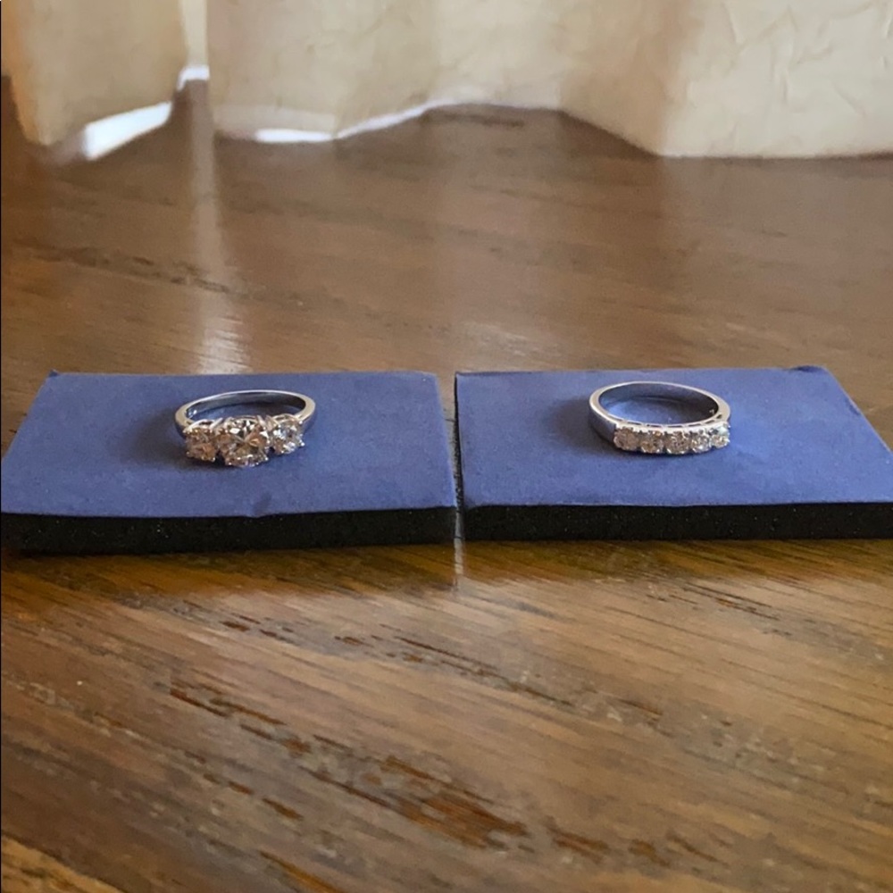 Anniversary Band & Triple CZ Solitaire Ring Duo